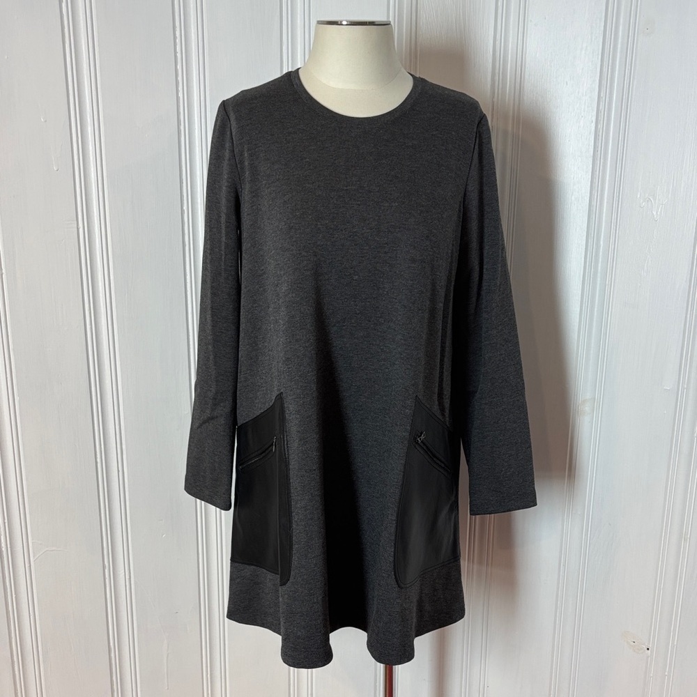 NWOT BCBGMAXAZRIA Anthracite A-Line Tunic Dress with Leather Zip Pockets